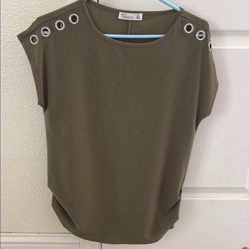 Olive Green Grommet Detail Top